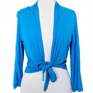 Chico's Tie Front Wrap Cardigan Blue Size 1 Medium 8